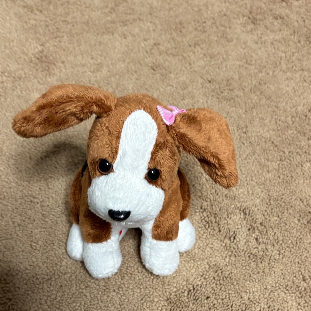 Adorable Brown and White Stuffed Puppy